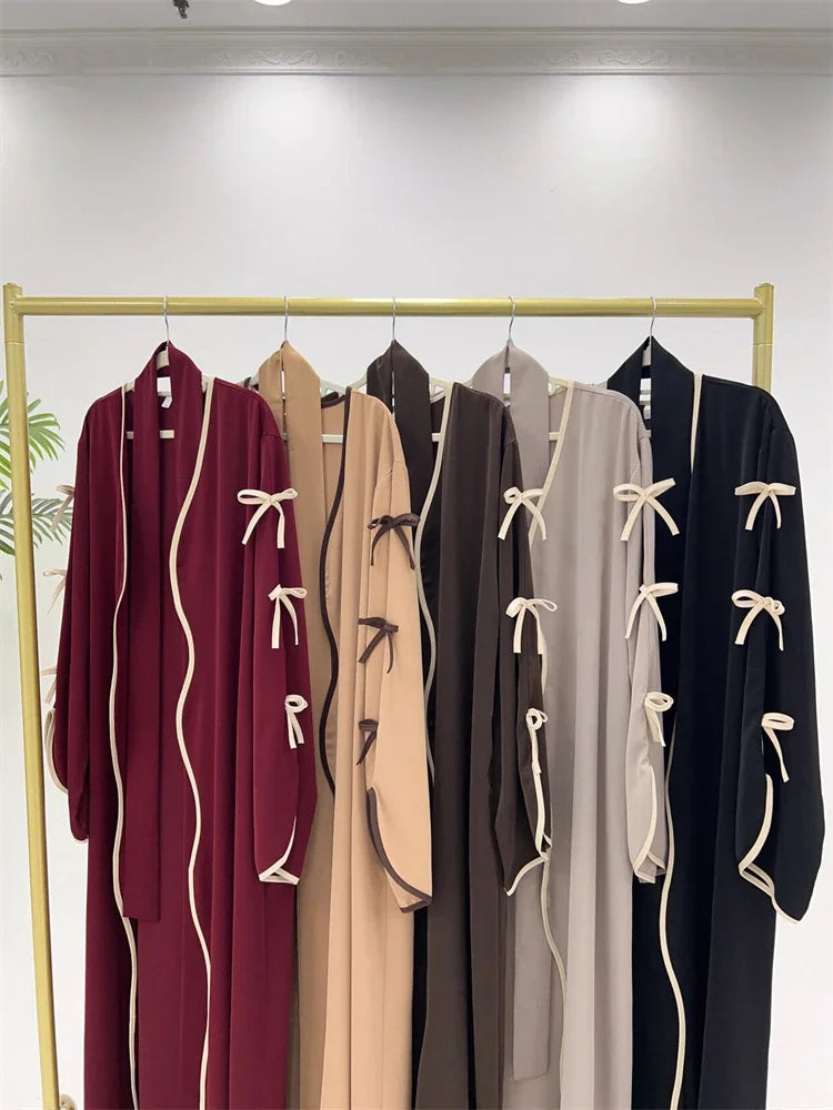 Muslim Abaya Women Dress Dubai Women Dress Bow Caftan Lace-up Floral Dresses Islamic Pakistan Moroccan Kaftan 2026 Robe