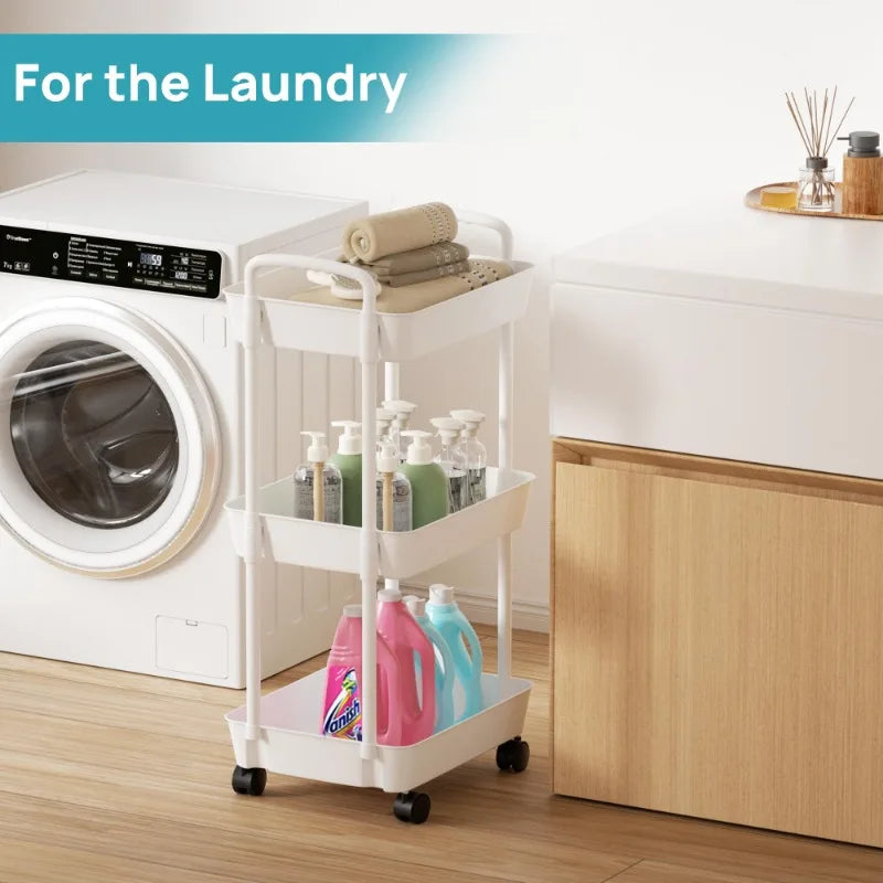 3 Tier Storage Rack Plastic Multi-Functional Small Cart Household Movable Storage Trolley Kitchen Accessories Home Organizer