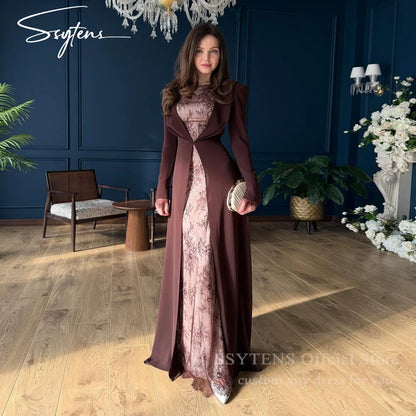 SSYTENS Saudi Arabia Lace Evening Dress Elegant Long Sleeves Dubai Wedding Prom Gown Abaya Popular Customized Formal Party Wear
