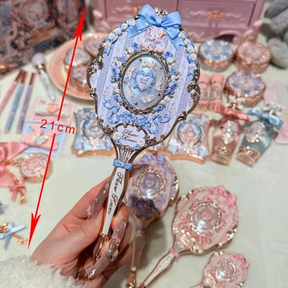 Flower Know Bunny Garden Collection Hand Mirror Portable Handheld Makeup Mirror Cute Mirror Soft Girl Style Princess Makeup Tool