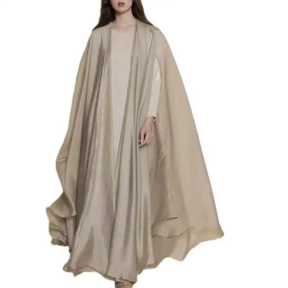 39BB Women's Islamic Devotional Clothing Full Length Dress with Long Sleeve Cardigan Muslims Metallic Dresses Evening Gown