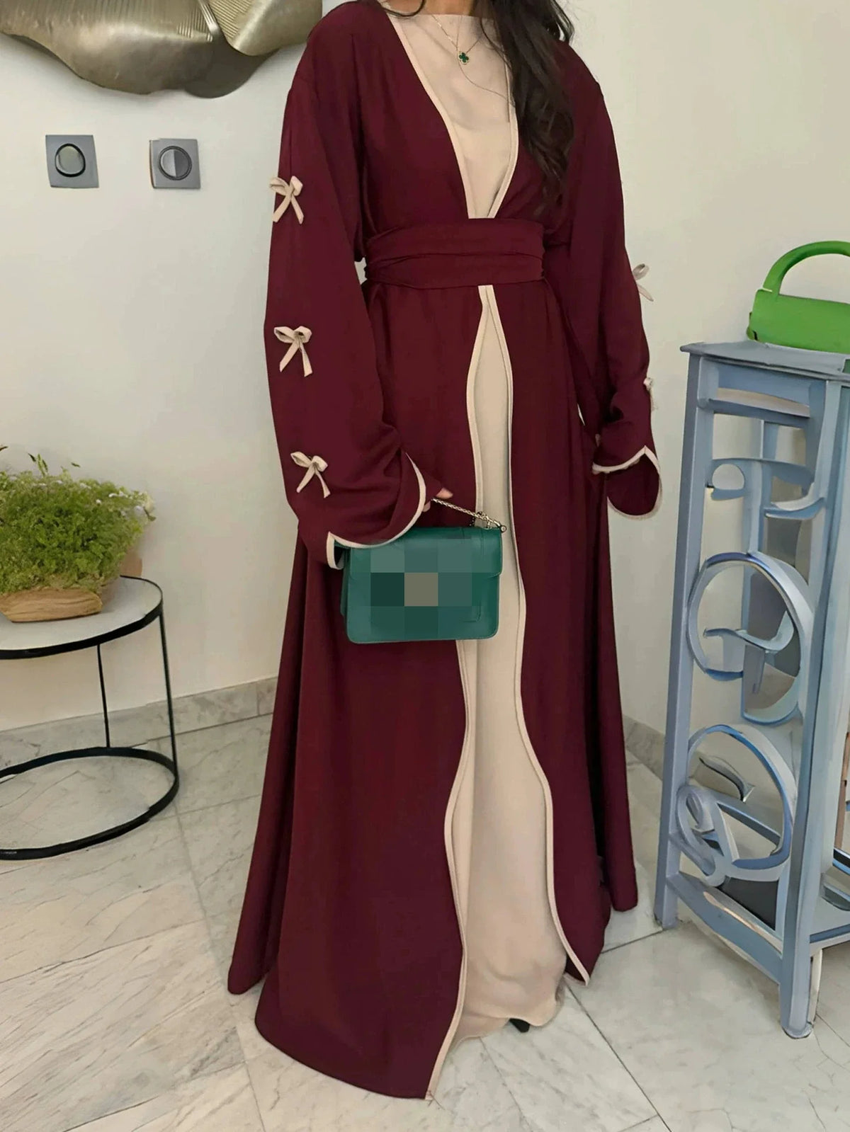 Muslim Abaya Women Dress Dubai Women Dress Bow Caftan Lace-up Floral Dresses Islamic Pakistan Moroccan Kaftan 2026 Robe