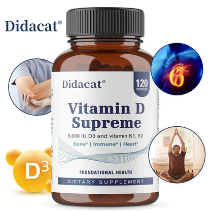 Vitamin D Supreme 5000 IU  - Support Immune System + Bone Health - Gluten Free Vitamin D3 Supplement with Vitamin K