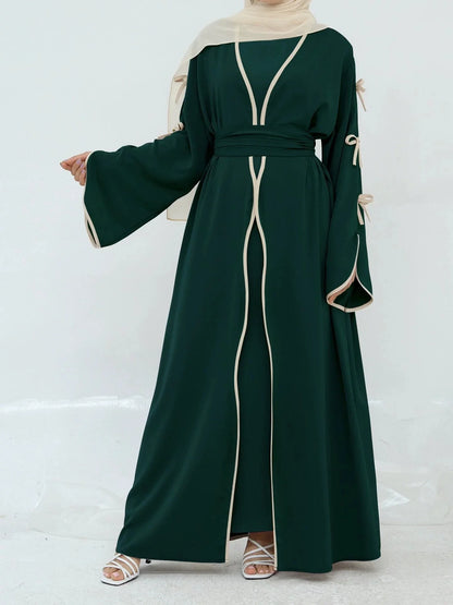 Muslim Abaya Women Dress Dubai Women Dress Bow Caftan Lace-up Floral Dresses Islamic Pakistan Moroccan Kaftan 2026 Robe