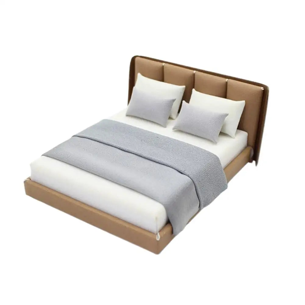 Bedroom Miniature Double Bed And Beddings New Cream Style Miniature Furniture Decoration