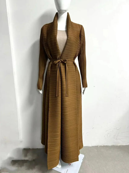 Muslim Abaya Black Simple Commuter Fashion Pleated Loose Long Trench Coat Jacket 2024 Fall New