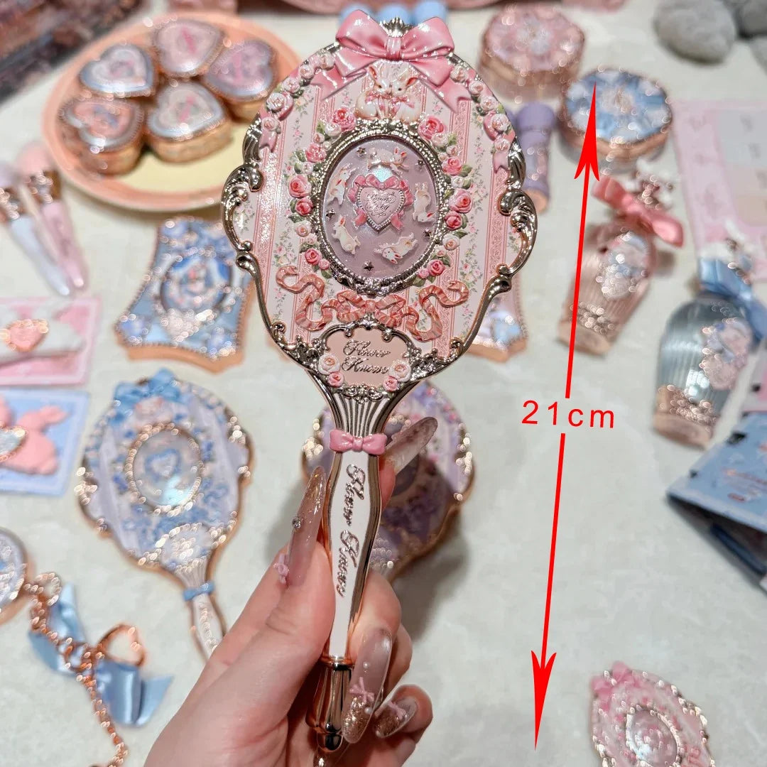 Flower Know Bunny Garden Collection Hand Mirror Portable Handheld Makeup Mirror Cute Mirror Soft Girl Style Princess Makeup Tool