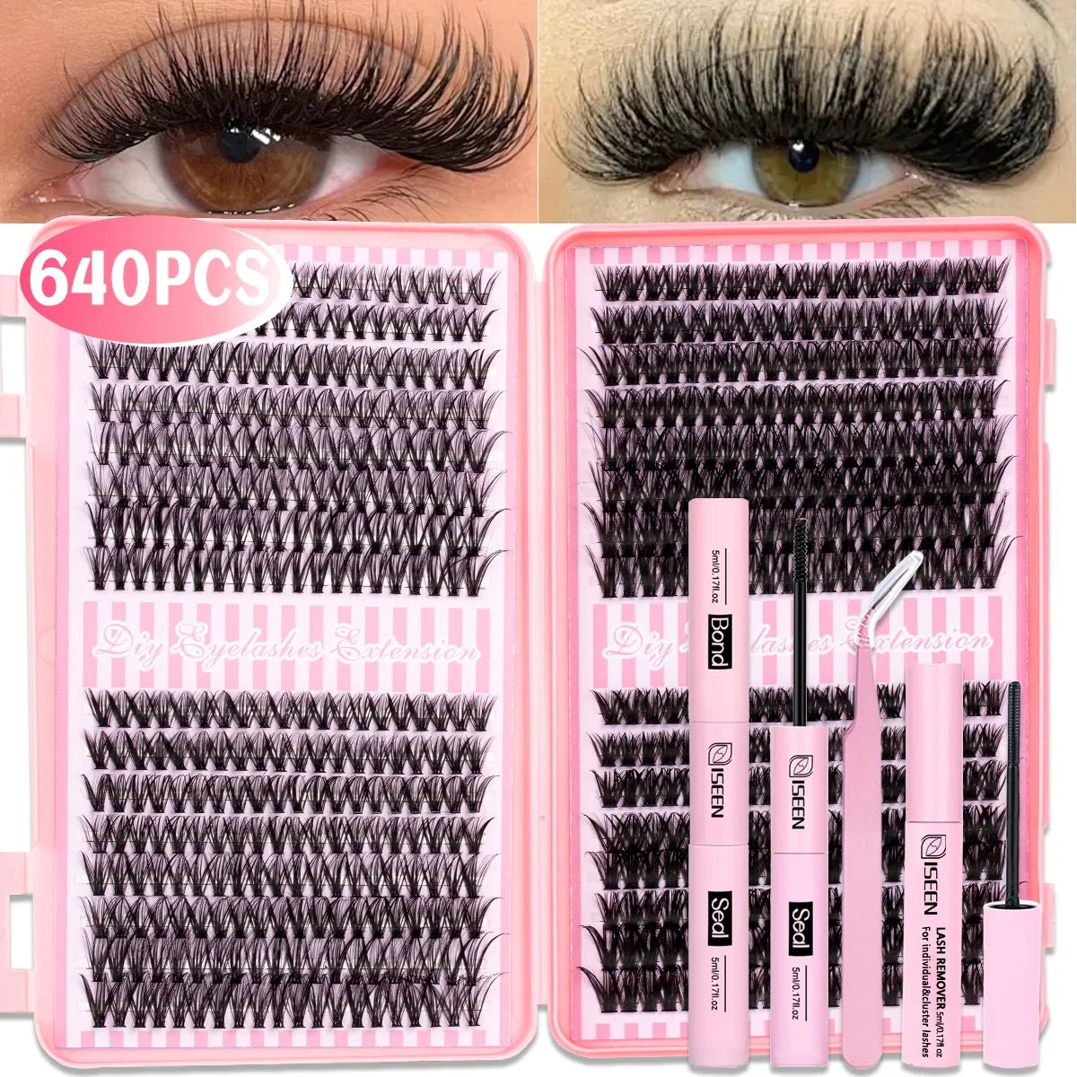 DIY Eyelash Extension Kit Natural or Thick Cluster Eyelashes Wispy Individual Lashes With Lash Glue Makeup