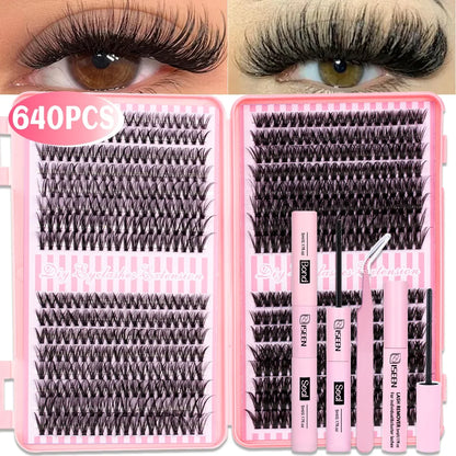 DIY Eyelash Extension Kit Natural or Thick Cluster Eyelashes Wispy Individual Lashes With Lash Glue Makeup