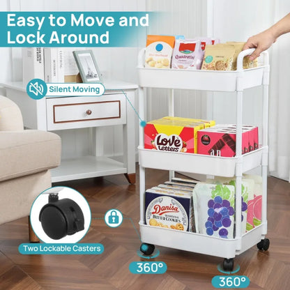 3 Tier Storage Rack Plastic Multi-Functional Small Cart Household Movable Storage Trolley Kitchen Accessories Home Organizer