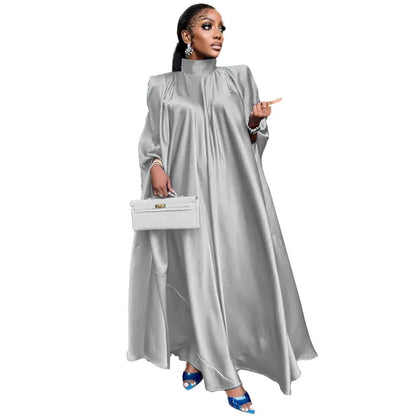 Fashion Luxury Dubai Indian Dress Muslim Abaya for Women Elegant High Neck Loose Pullover Solid Satin Party Evening Dresses Robe