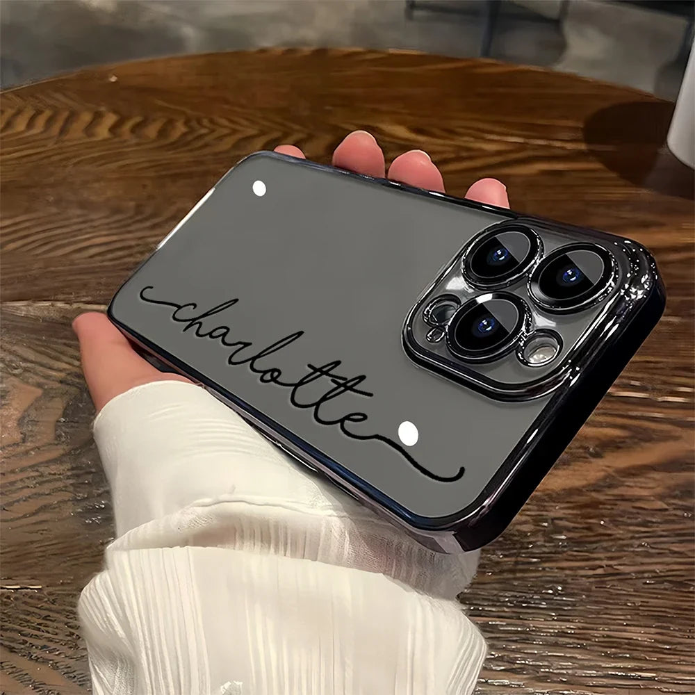 Personalized Custom Name Phone Case Personalized Initials Soft Clear TPU For iPhone 11 To 16 Pro Max Plus With Lens Protector