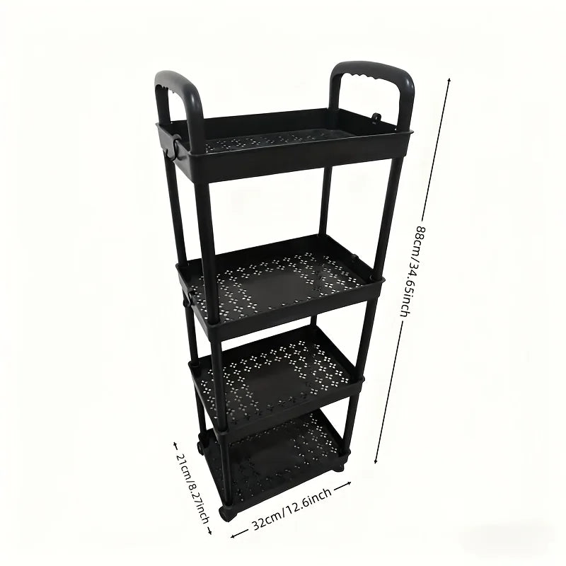 4-Tier Plastic Rolling Storage Cart - Portable Shelf Trolley with Wheels for Home Organization