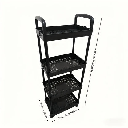 4-Tier Plastic Rolling Storage Cart - Portable Shelf Trolley with Wheels for Home Organization