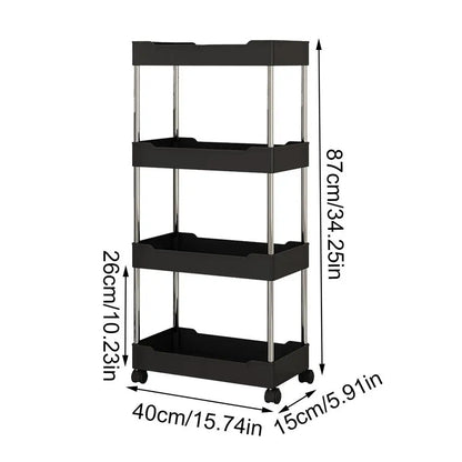 Storage Organizer With Wheels 3/4 Tier Organizer Utility Cart With Wheels Hollow Design Storage Shelves For Kitchen Work Area