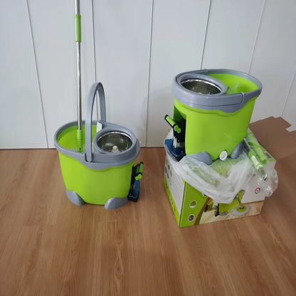 Microfiber Floor Cleaning Foot Mop Bucket With Durable Stainless Steel Head And Telescopic Steel Pole Handle Double Bucket Mop