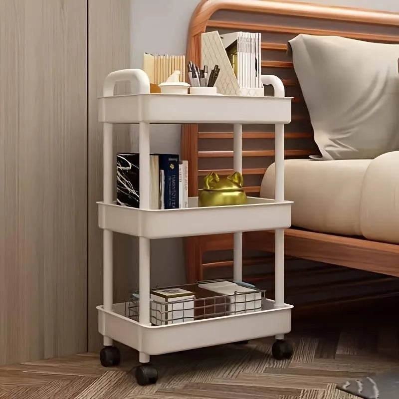 3 Tier Storage Rack Plastic Multi-Functional Small Cart Household Movable Storage Trolley Kitchen Accessories Home Organizer