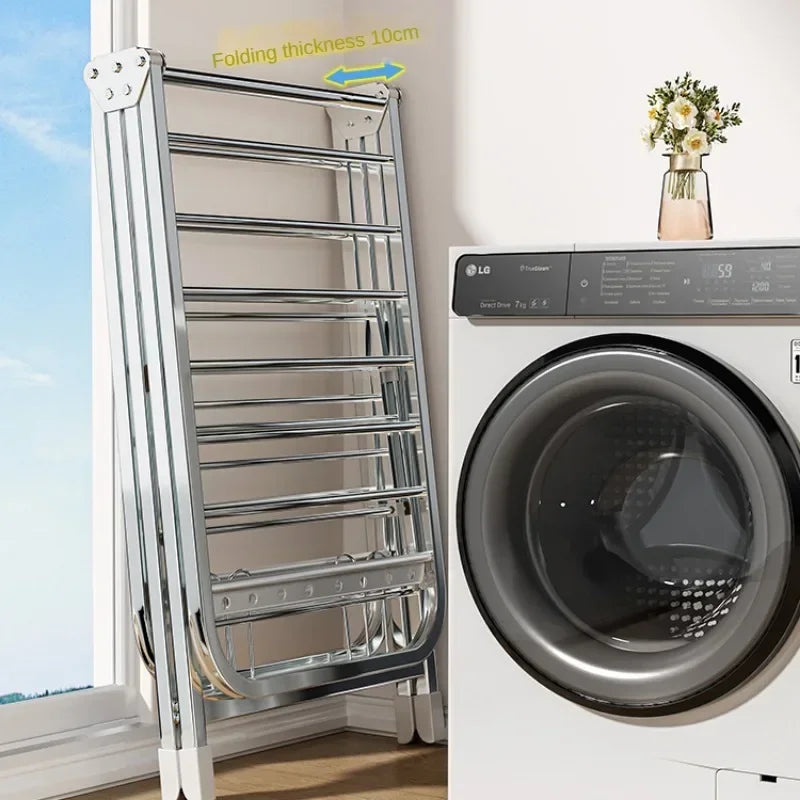 Stainless Steel Folding Drying Rack Balcony Floor Multi-functional Drying Rack Outdoor Wing Folding Clothesline