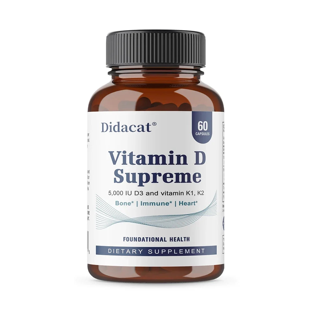 Vitamin D Supreme 5000 IU  - Support Immune System + Bone Health - Gluten Free Vitamin D3 Supplement with Vitamin K