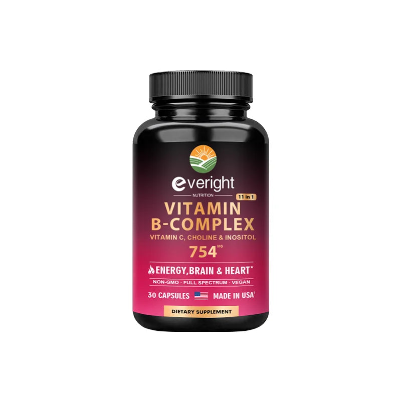 Vitamin B Complex for Energy, Brain & Heart Support - with B1, B2, B3, B5, B6, B7, B8, B9, B12 with Vitamin C, Choline, Inositol