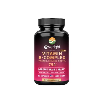 Vitamin B Complex for Energy, Brain & Heart Support - with B1, B2, B3, B5, B6, B7, B8, B9, B12 with Vitamin C, Choline, Inositol