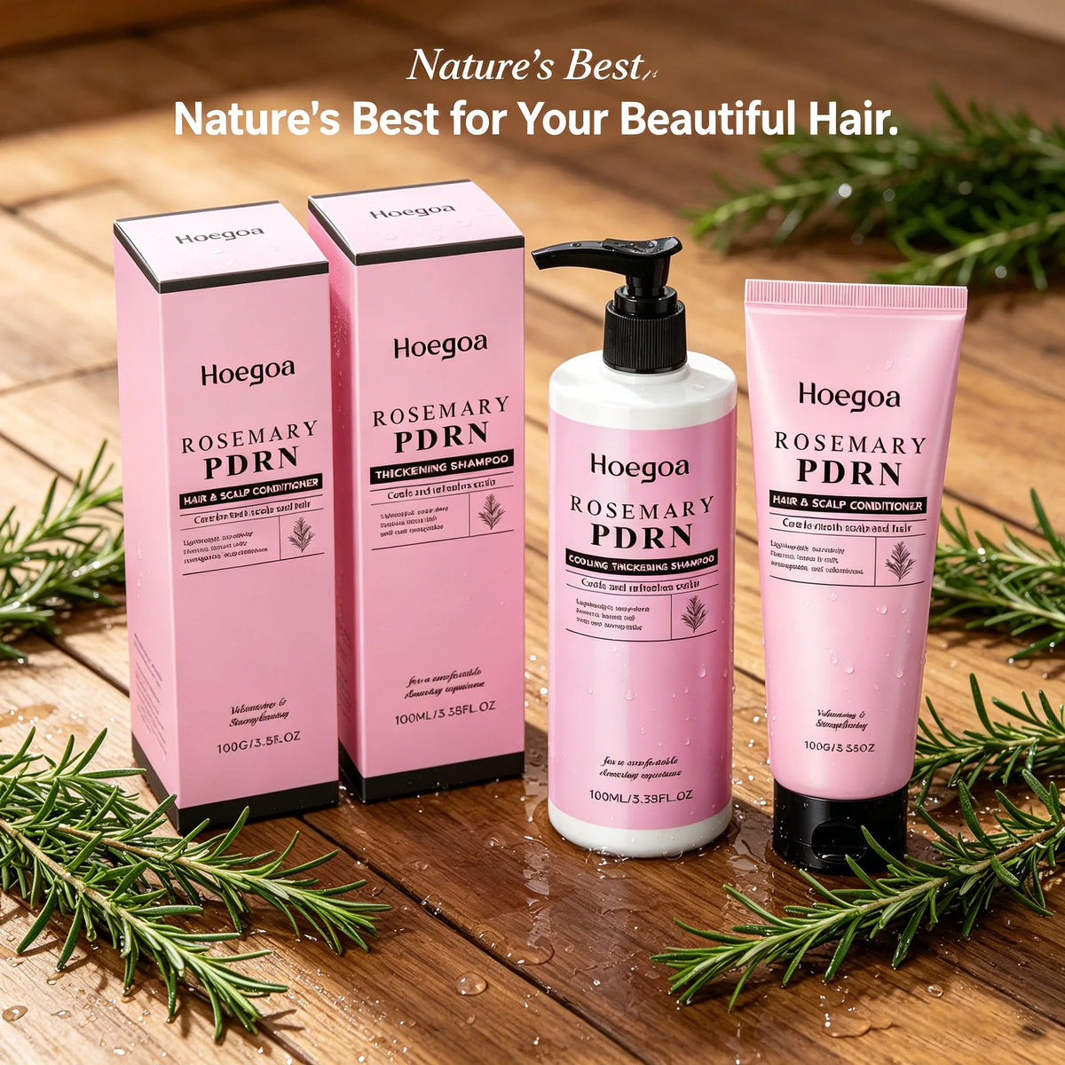 HOEGOA Rosemary Shampoo Conditioner Cleans Scalp Refreshing Oil Controlling Thickening Volumizing Hair Repairs Dry Hair Care Kit