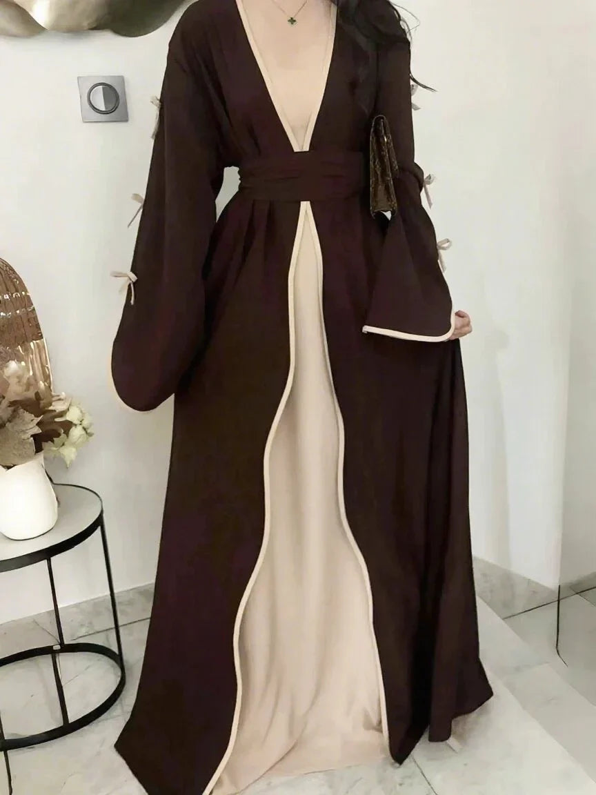 Muslim Abaya Women Dress Dubai Women Dress Bow Caftan Lace-up Floral Dresses Islamic Pakistan Moroccan Kaftan 2026 Robe