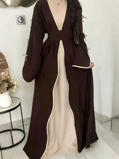 Muslim Abaya Women Dress Dubai Women Dress Bow Caftan Lace-up Floral Dresses Islamic Pakistan Moroccan Kaftan 2026 Robe