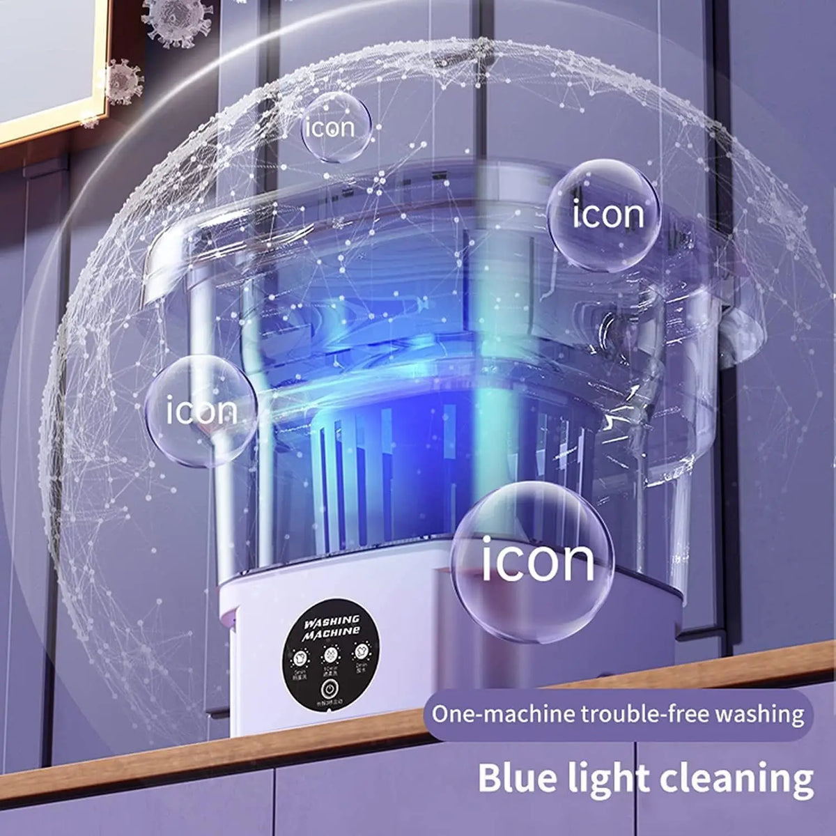 Portable Washing Machine with 3 Intelligent Cleaning Modes, 8L Mini Washer with Foldable Design, Mini Folding Washing for Travel