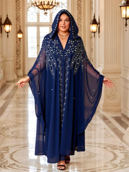 Abaya Morocco Kaftan Dubai Hooded Maxi Dress Bat Sleeve Farasha Kaftan Muslim Women African Open Kimono Boubou Evening Long Gown