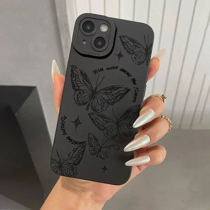 Butterfly Printed Phone Case For iPhone 11 12 13 14 15 Pro Max XR XS X 7 8 Plus SE 2020 Shockproof Matte Soft TPU Silicone Cover