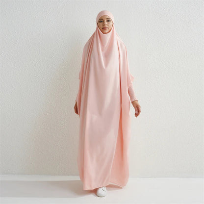 Muslim Abaya Hooded Smocking Sleeve One-piece Prayer Dress Women Jilbab Islamic Clothing Dubai Saudi Black Robe Turkish Modesty