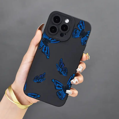 Butterfly Printed Phone Case For iPhone 11 12 13 14 15 Pro Max XR XS X 7 8 Plus SE 2020 Shockproof Matte Soft TPU Silicone Cover