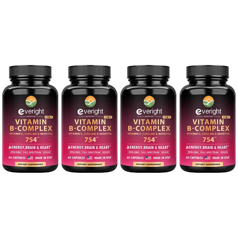 Vitamin B Complex for Energy, Brain & Heart Support - with B1, B2, B3, B5, B6, B7, B8, B9, B12 with Vitamin C, Choline, Inositol