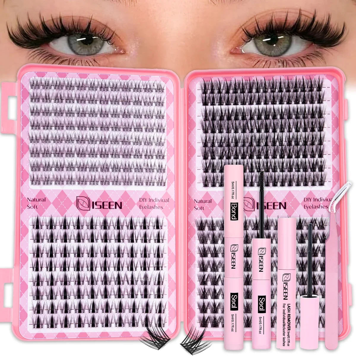 DIY Eyelash Extension Kit Natural or Thick Cluster Eyelashes Wispy Individual Lashes With Lash Glue Makeup