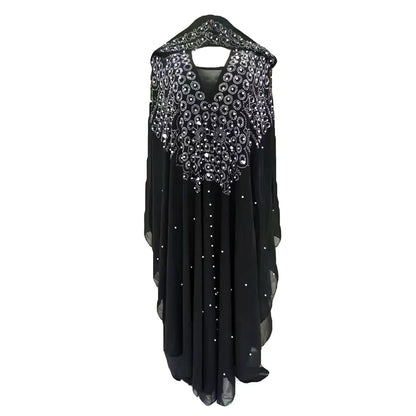 Abaya Morocco Kaftan Dubai Hooded Maxi Dress Bat Sleeve Farasha Kaftan Muslim Women African Open Kimono Boubou Evening Long Gown
