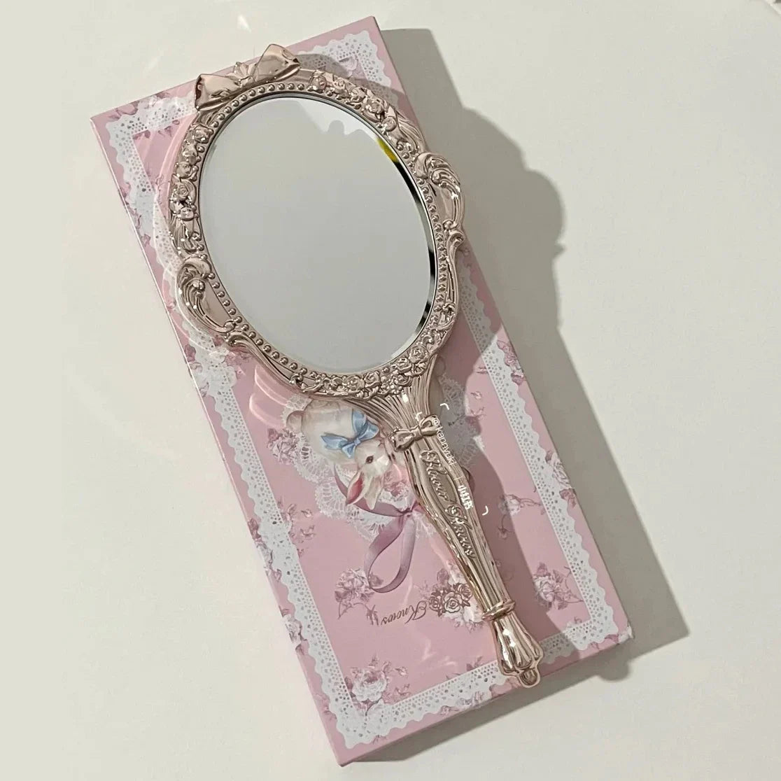 Flower Know Bunny Garden Collection Hand Mirror Portable Handheld Makeup Mirror Cute Mirror Soft Girl Style Princess Makeup Tool