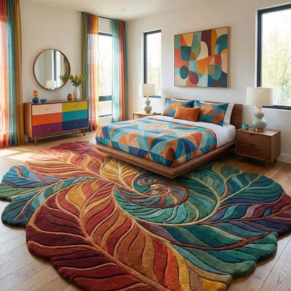 Colorful Leaf Abstract Area Rug Modern Hand Tufted Artistic Carpet Custom Shape Luxury Designer Floor Mat for Livingroom Bedroom