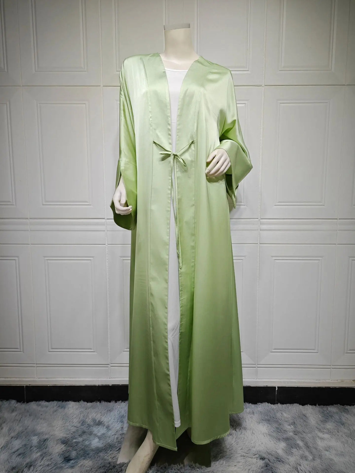 Middle Eastern Muslim Robe Fashion Satin Soft Dress Open Front Outerwear Abaya Solid Color