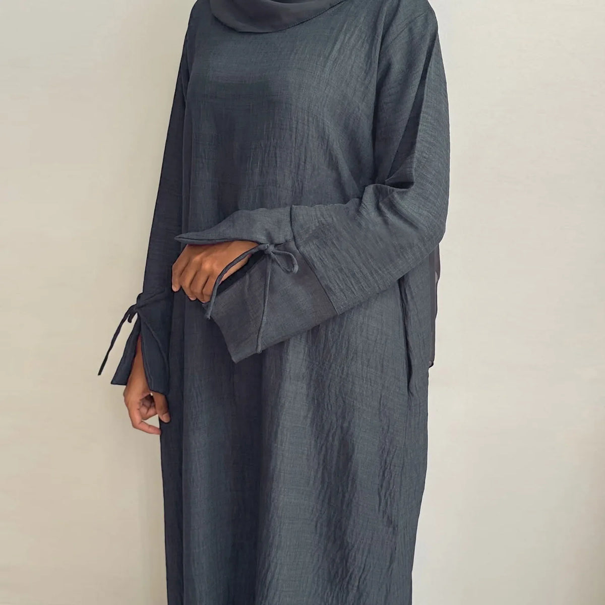 Extra-Loose-Fit Closed Abaya Dress, Drop Shoulder Slit Cuff A-Line Muslim Women Dress, Ramadan Eid Dubai Hijabi Islamic Clothing