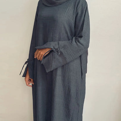Extra-Loose-Fit Closed Abaya Dress, Drop Shoulder Slit Cuff A-Line Muslim Women Dress, Ramadan Eid Dubai Hijabi Islamic Clothing
