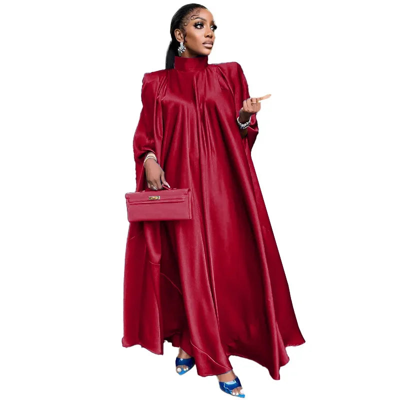 Fashion Luxury Dubai Indian Dress Muslim Abaya for Women Elegant High Neck Loose Pullover Solid Satin Party Evening Dresses Robe