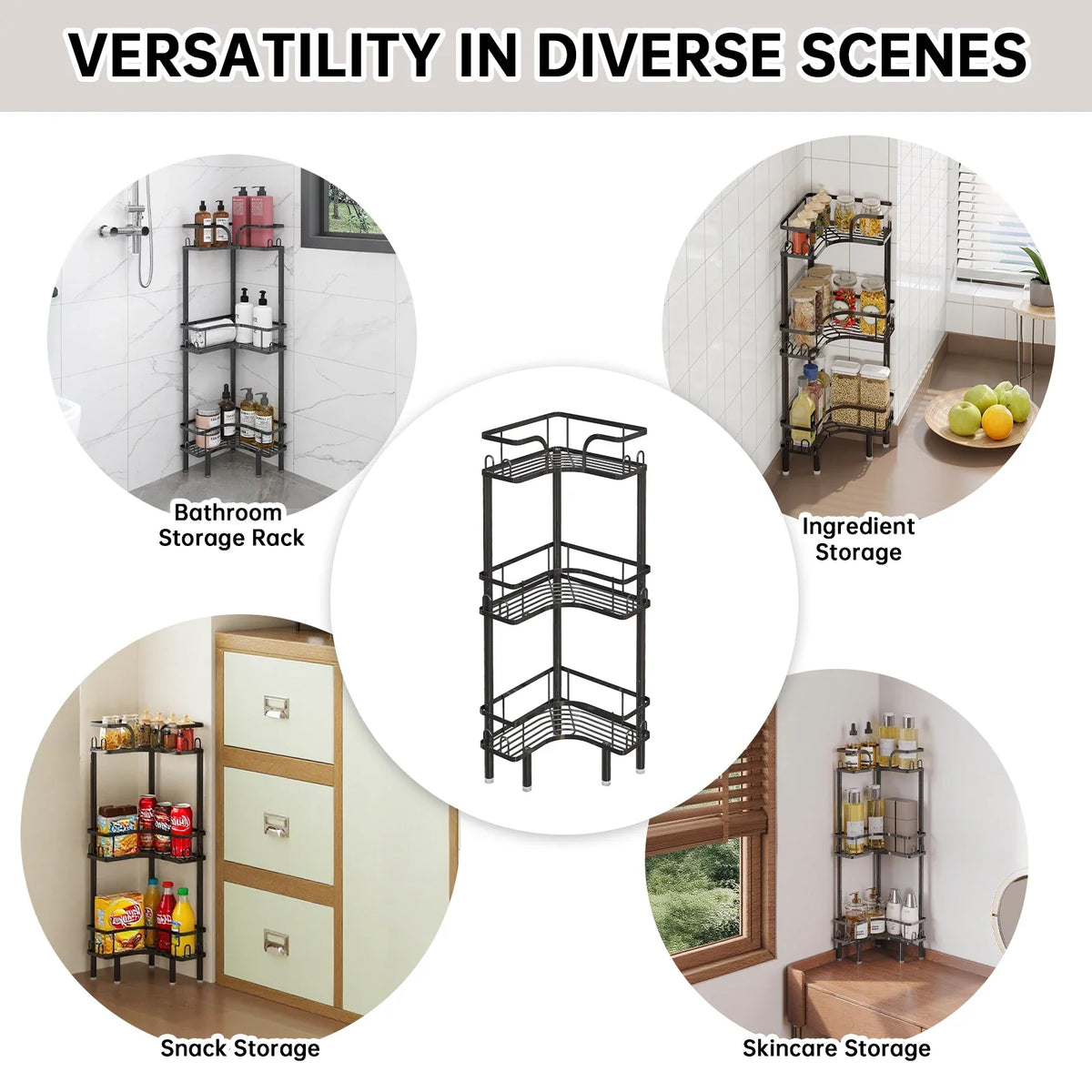 1Pc Bathroom Corner Floor-Standing Storage Rack Multi-Layer Bathroom Toilet Shower Shelf for Shower Gel and Shampoo Triangular Metal Shelf Standing Shower Caddy Corner Stand Shower Rack Corner