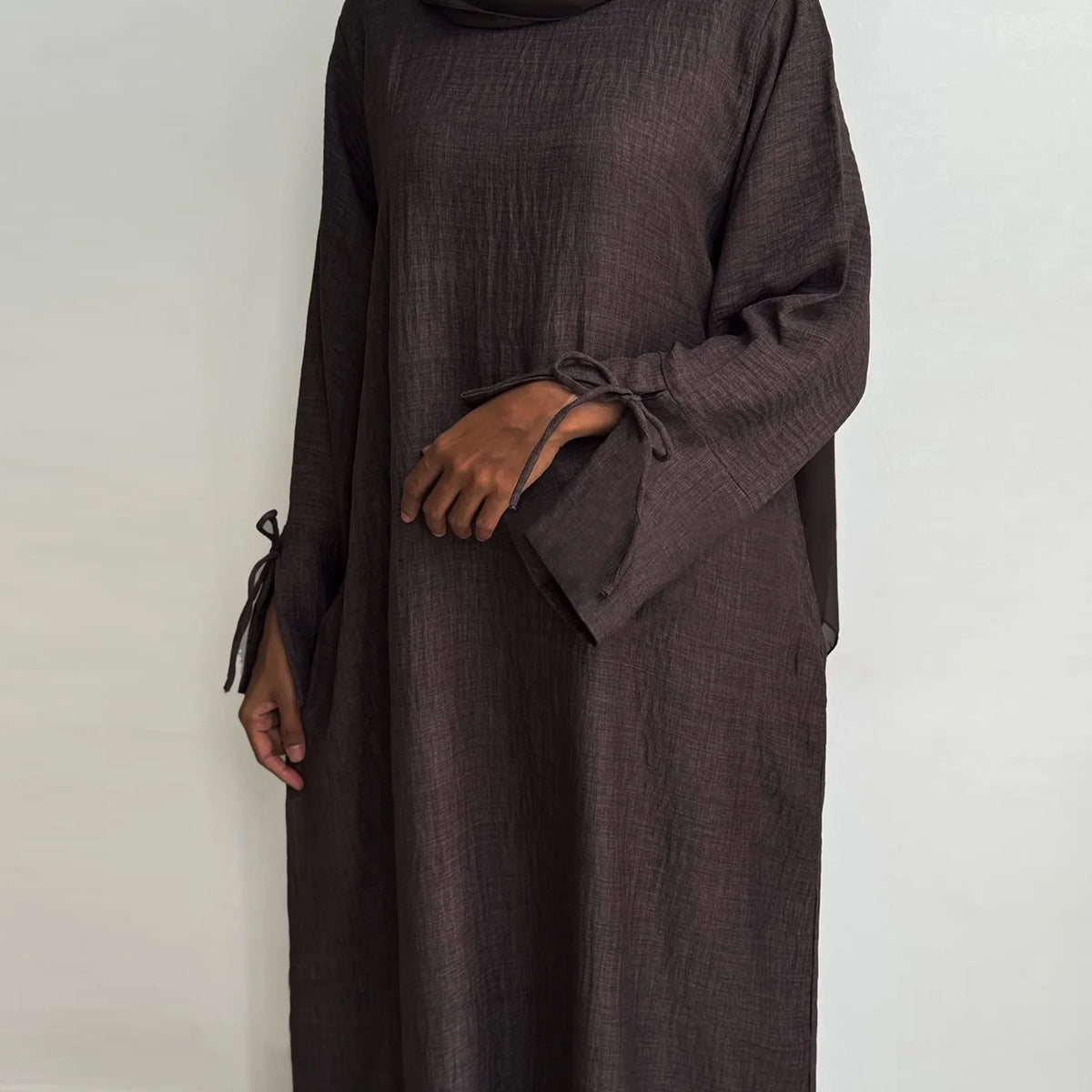 Extra-Loose-Fit Closed Abaya Dress, Drop Shoulder Slit Cuff A-Line Muslim Women Dress, Ramadan Eid Dubai Hijabi Islamic Clothing