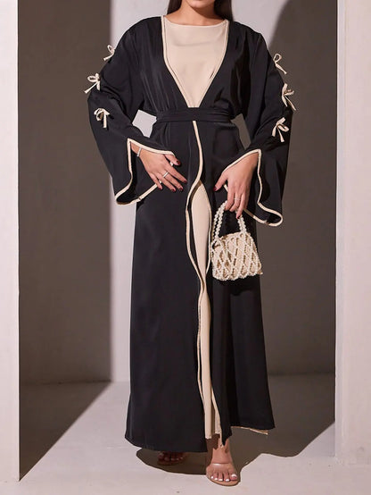 Muslim Abaya Women Dress Dubai Women Dress Bow Caftan Lace-up Floral Dresses Islamic Pakistan Moroccan Kaftan 2026 Robe