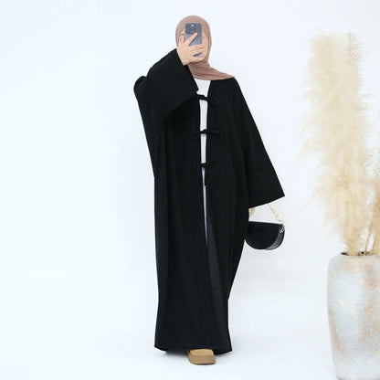 2024 Arabic Women  Corduroy Abaya Dress Ramadan Eid Dubai Modest Cardigan Islamic Party Robe Fashion Turkey Winter Solid Coat