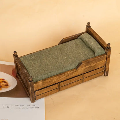 1:12 Dollhouse Wooden Drawer Single Bed Miniature Mini Furniture Modern Log Colour Bedroom Scene Decoration Home Decor Figurines