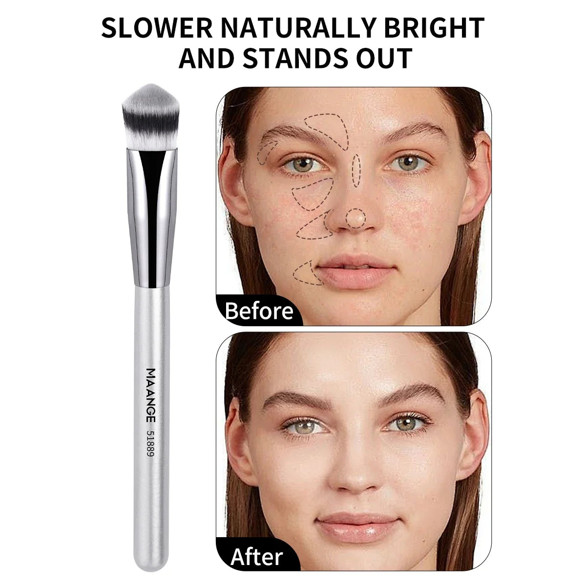 MAANGE 4pcs Foundation Makeup Brushes with 2pcs Air Cushion Puffs Concealer Contour Sculpting Kabuki Makeup Brushes for Travel