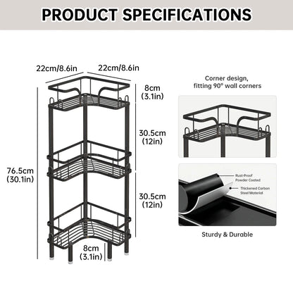 1Pc Bathroom Corner Floor-Standing Storage Rack Multi-Layer Bathroom Toilet Shower Shelf for Shower Gel and Shampoo Triangular Metal Shelf Standing Shower Caddy Corner Stand Shower Rack Corner