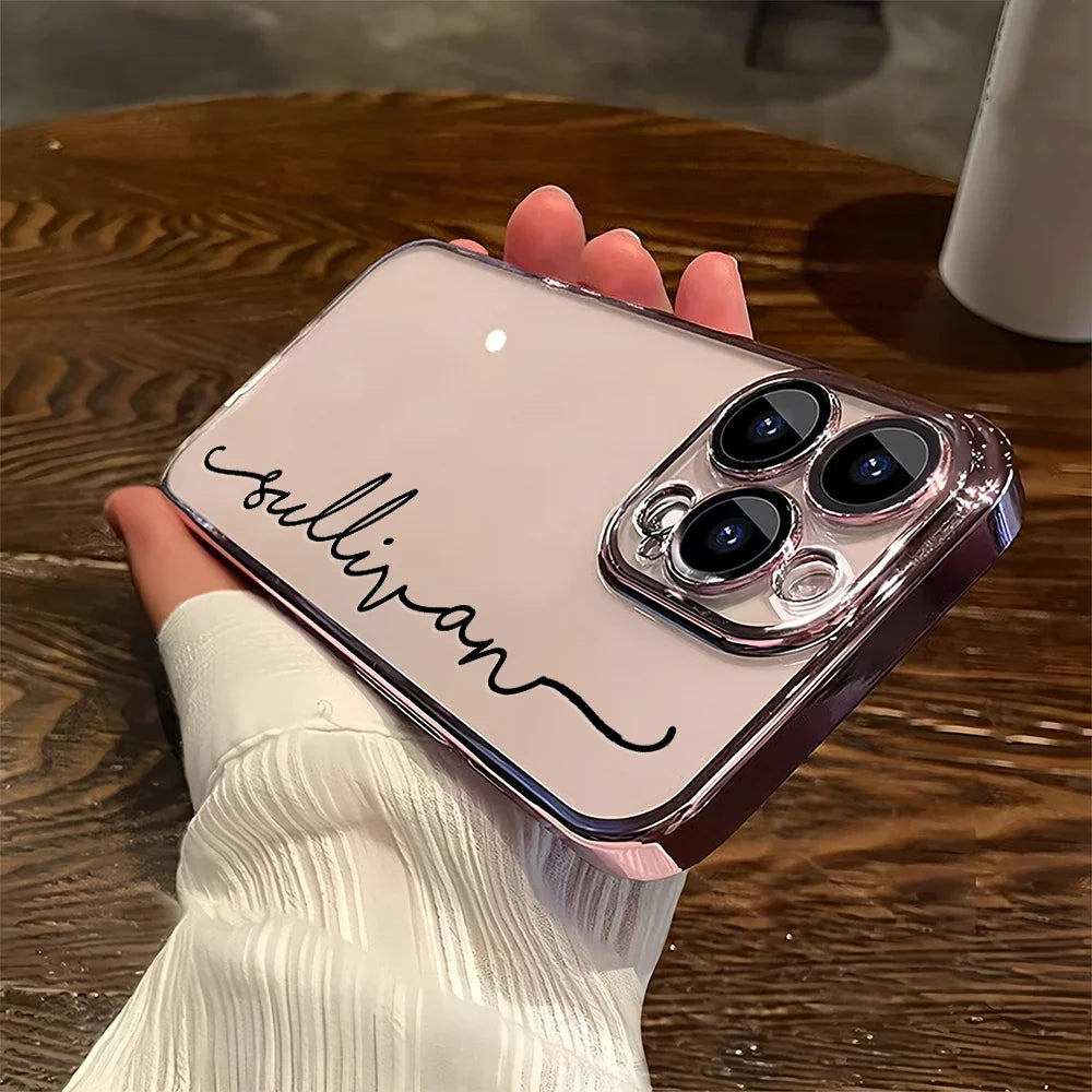 Personalized Custom Name Phone Case Personalized Initials Soft Clear TPU For iPhone 11 To 16 Pro Max Plus With Lens Protector